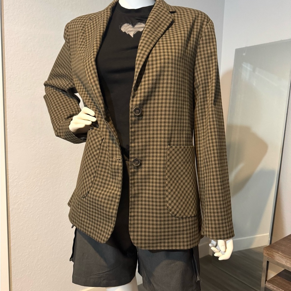 OAK + FORT Brown Plaid Blazer - Picture 3 of 8